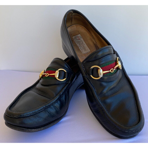 Rare Vintage GUCCI HORSE BIT LOAFER SHOES BLACK ITALY 42 US 9 - Picture 1 of 11
